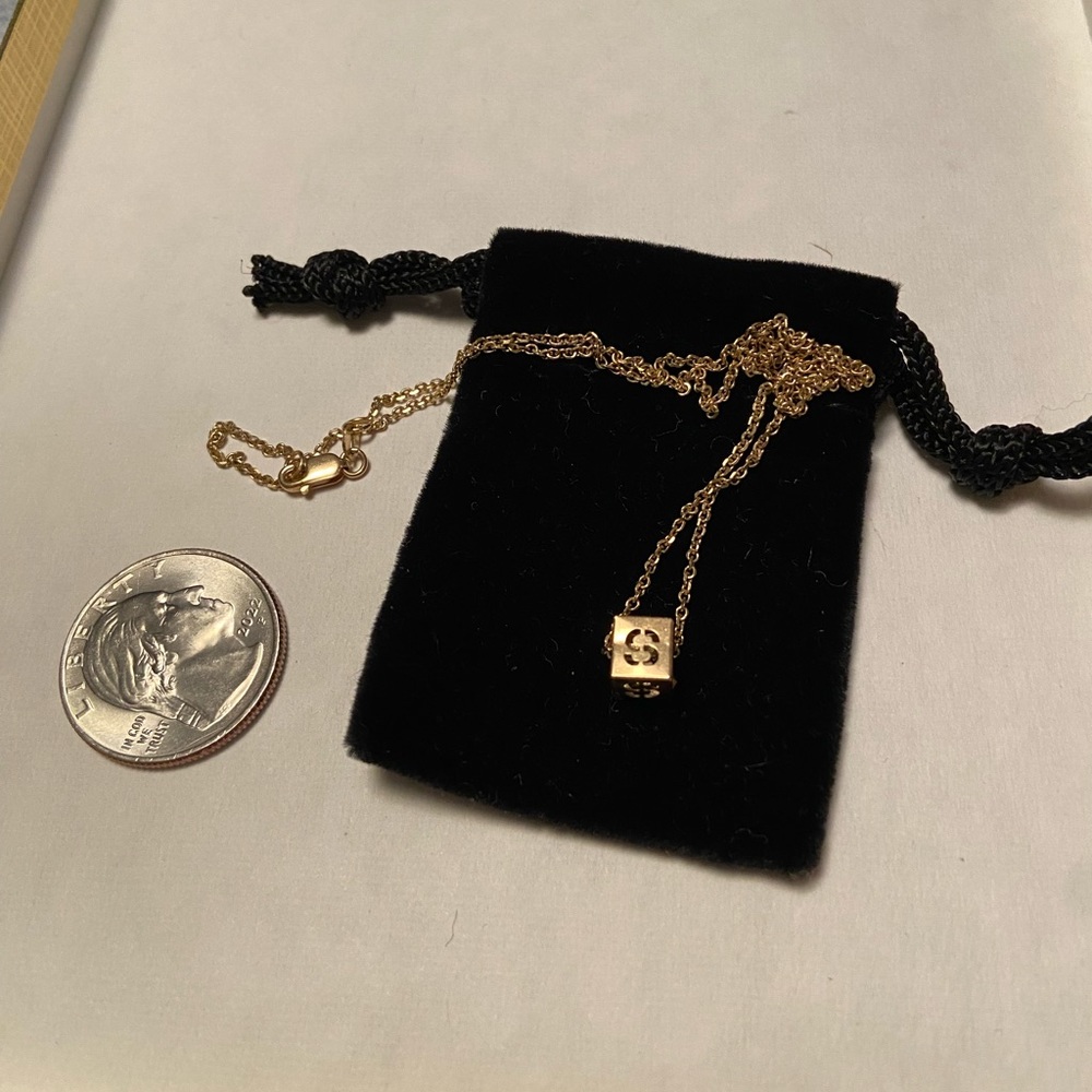 14K Dainty Gold “S” Cube Necklace